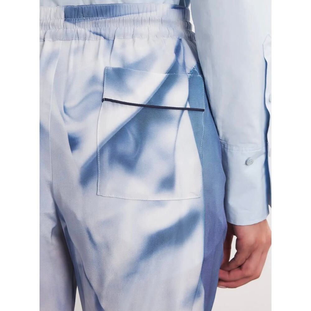 Victoria Beckham Silk Pleated Pyjama Trousers in Satin Flowers Ice Blue 8 - Picture 5 of 8